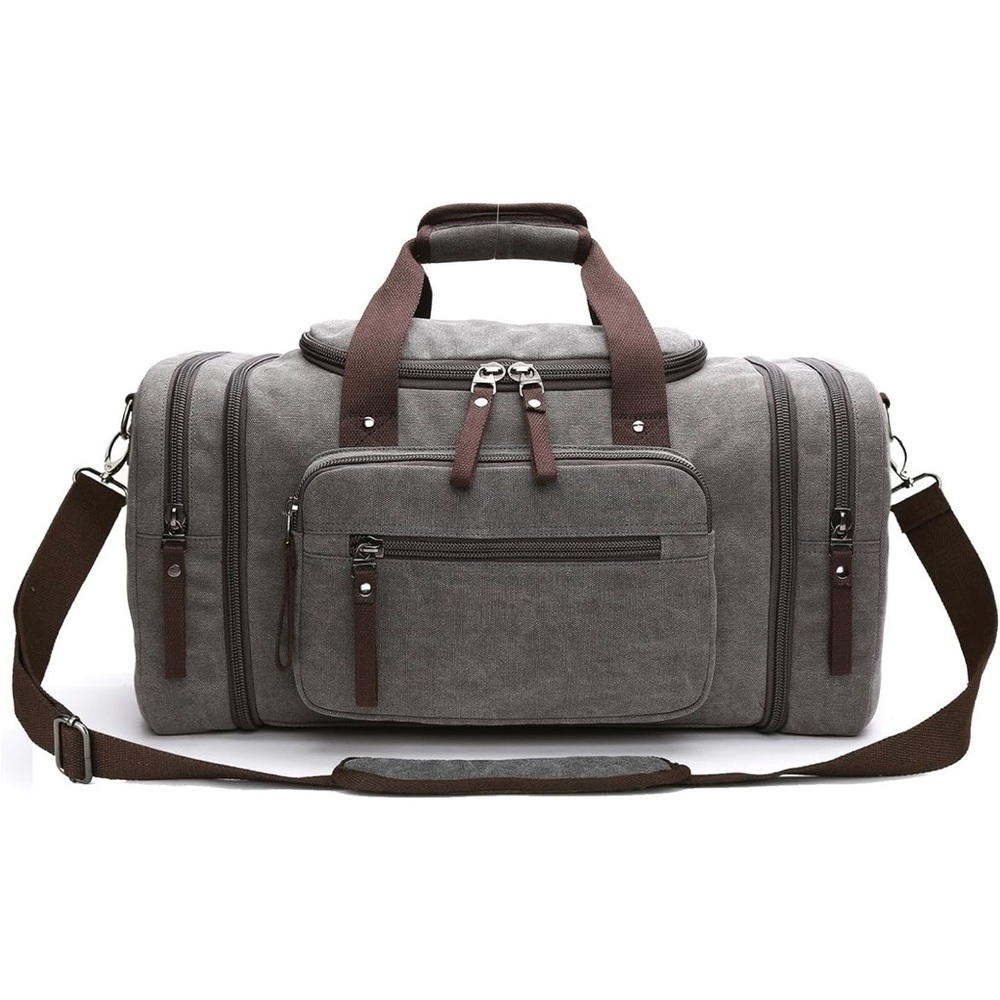 Expandable Spacious Charcoal Gray Water Resistant Canvas Travel Duffel Bag